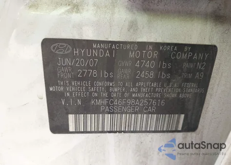 2008 Hyundai Azera Limited z USA, uszkodzony, nr VIN KMHFC46F98A257616